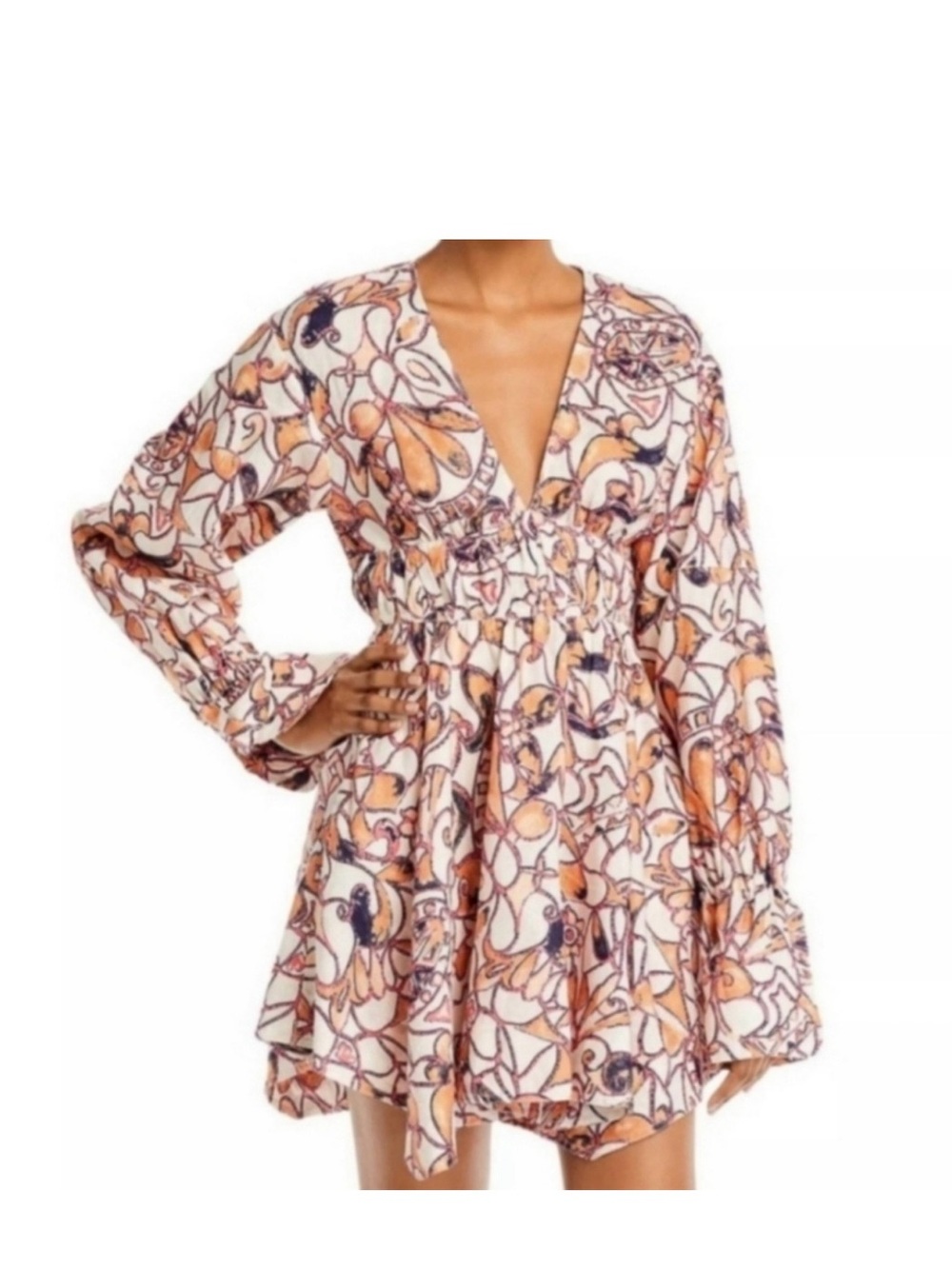 A.L.C. Peach & Cream Floral V-Neck Mini Dress